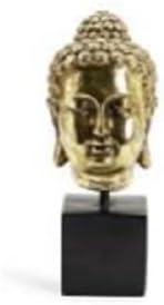 Two's Company Cabeza de Buda Dorada, 10.5 pulgadas de altura, soporte de pedestal negro con acabado antiguo, resina