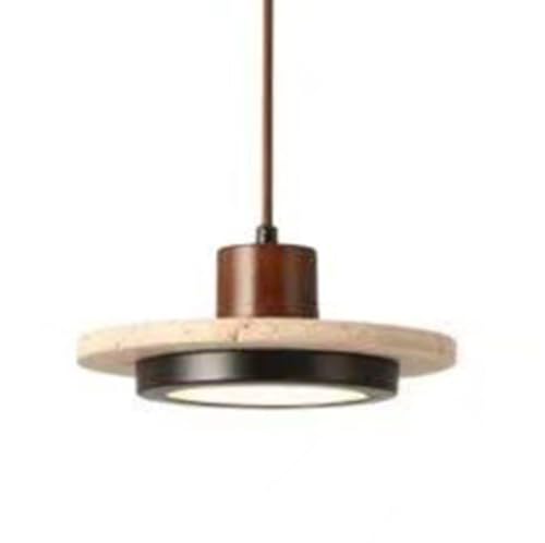 Lámpara colgante industrial china de madera y travertino con 3 niveles de luz