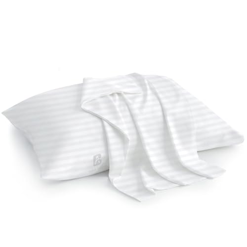 Image of Atiksh Beddings 12x16 Toddler Travel Pillow Cases, Pack of 2, 100% Egyptian Cotton, 600 Thread Count, Zipper Closure, Small Pillowcase for Kids, Daycare, Preschool & Travel, White Stripe
