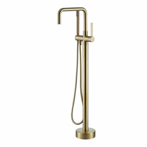 Water-Tap Robinet de Baignoire autoportant, Ensemble de Robinet de Baignoire à poignée Unique en Laiton avec douchette à Main et Bec de Baignoire pivotant, Remplissage de Baignoire autoportant,