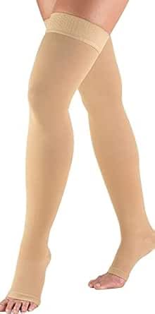 JUST CARE Thigh High Compression Stockings, Open Toe, Pair, Firm Support 20-30mmHg Gradient Compression Socks, Unisex, Varicose Veins, Edema, Swelling (Beige)-image-34
