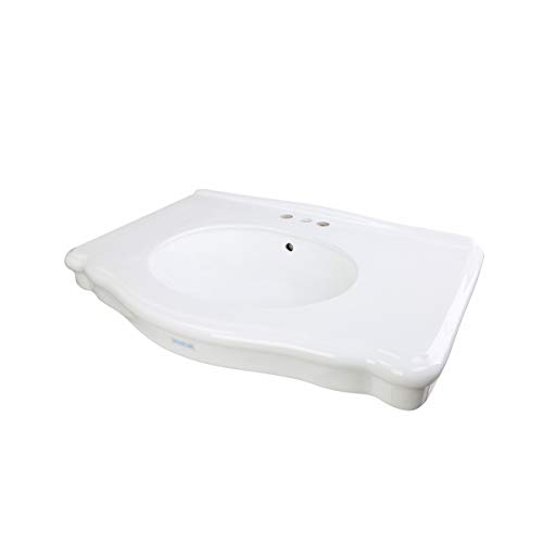 Darbyshire 34" Large White Pedestal Bathroom Sink Heavy Duty Porcelain Pre-Drilled 4" Centerset Faucet Holes With Overflow Easy Clean Traditional Wall Mount Sink Renovators Supply Manufacturing #TOP3