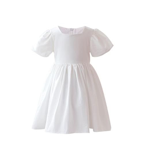 KARETT Toddler Girl Dress Vintage Dress Little Girls Cotton Puff Short Sleeve Kids Swing Casual Elegant Formal Dress