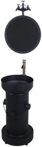 Industrial Metal Pedestal Sink with Mirror & Faucet - 87x43x46cm - Floor Standing Bathroom Unit for Bar, Restaurant, KTV - Stylish Black Design
