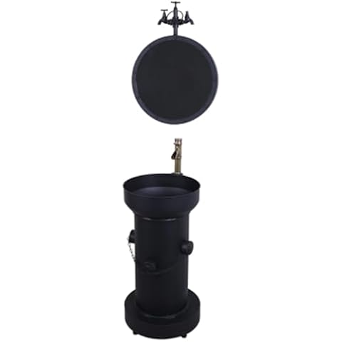ZQJYMXM Metal Retro Industrial Style Pedestal Sink Basin with Mirror & Faucet - 87 * 43 * 46cm - Floor Standing Bathroom Unit for Bar, Restaurant, KTV (Color : Black) Cover