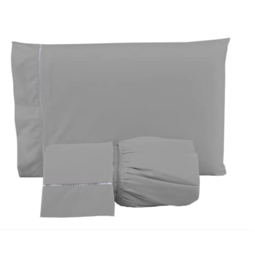 Jogo de Cama Casal Queen King Lençol Fronhas 400 Fios 4 Peças Ponto Palito Casa Dona (Queen, Prata)