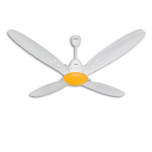 Image of USHA Bloom Lily Nova 4-Blade BLDC Ceiling Fan |100% Copper Motor |Bi-Directiona|RF Remote |Sleep, Boost & Timer Mode |Whisper-Quiet |Dust-Resistant |3Y Motor & 2Y PCB Warranty | White & Saffron Yellow