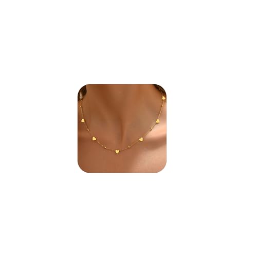 Gold Chain Necklace for Women 18K Gold Plated Stainless Steel Necklace Dainty Star Cross Heart Choker Chains Simple Delicate Minimalist Trendy Jewelry