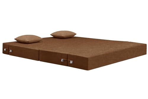 Image of Rosebell Foldable Two Person Jute Sofa Cum Bed in Brown | Compact & Lightweight | Removable Washable Cover Two Cushion | 4 X 6 Ft Size | Great for Guests at Home or Office