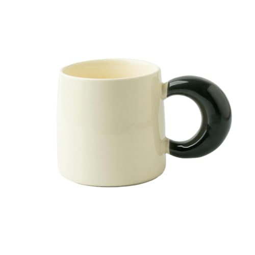 Taza de café de cerámica con mango de luna de 350 ml, color crema cacao