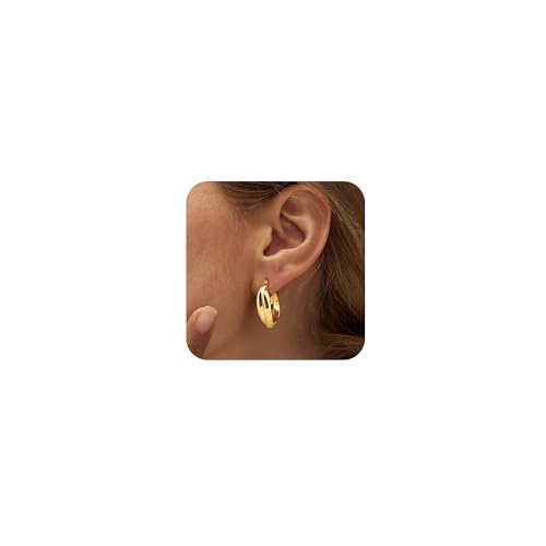 Hoop Earrings for Women No Tarnish - Dainty Earrings Trendy 14K Gold Plated Hypoallergenic Lightweight Chunky Double Twisted Hoops Earring for Women Gold Jewelry Gift