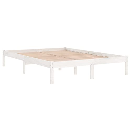 vidaXL Massivholzbett, Bett Holzbett für Schlafzimmer, Bettgestell Bettrahmen mit Lattenrost, Doppelbett Schlafzimmerbett, Weiß 180x200cm