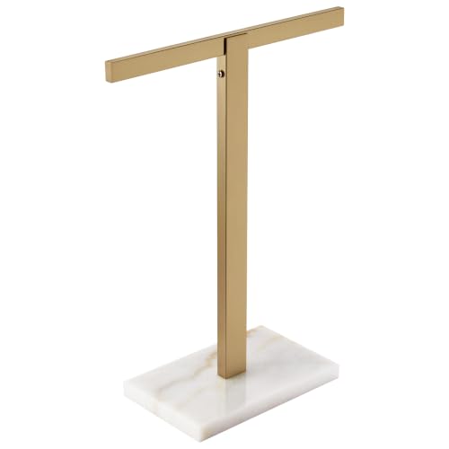 Image of KOKOSIRI Hand Towel Holder Stand Towel Rack with Marble Base for Bathroom Kitchen Vanity Countertop, Champagne Bronze Stainless Steel 15.7'' Height THS0002-SM-CPG