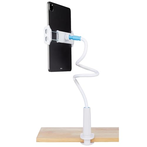 Image of MOMISY Mobile Phone Holder, 360 Adjustable Gooseneck Clamp Mount, Universal Phone Stand for Desk, Office, Home (Nut White, 85 cm)