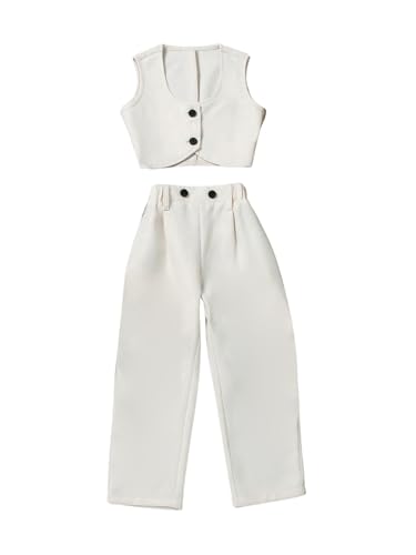 Image of Floerns Toddler Girl's Two Piece Outfit Button Front Vest Blazer and Pants Set