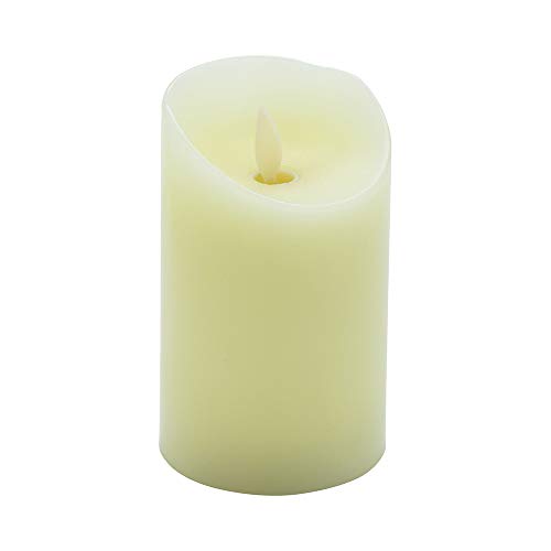 Image of Fire Tek 3 x 5 Inch Flameless Pillar Candle, 1 Programable LED Pillar Candle - Dancing Flame, For Home, Weddings, And Parties, Ivory Real Wax Battery Pillar Candle, Remote Sold Separately,