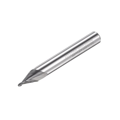 Image of uxcell Tapered Ball Nose End Mill, Uncoated Solid Carbide 2 Flute Spiral Milling Cutter, 0.5mm Radius, 1mm Diameter, 6mm Shank, 45mm Length, 30 Degree Angle