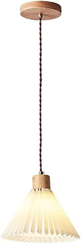 Lampe suspendue abat-jour en tissu blanc et bois style scandinave