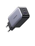 UGREEN Carregador 65W USB C - Fonte de Alimentação USB Tipo C - Carregador de 3 Portas - PD Rápido GaN - Suporta 20W USB C - Compatível com MacBook Pro/Air, iPhone 15/14/13/11 iPad, Samsung, XiaoMi