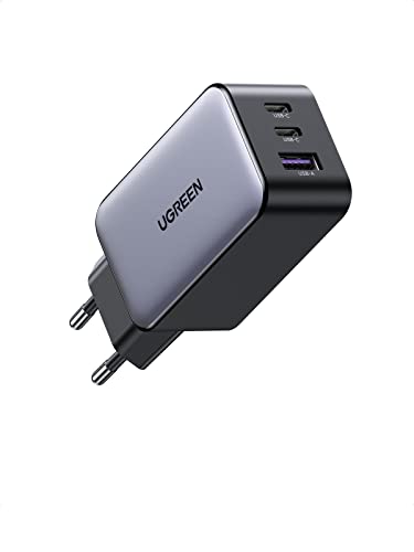 UGREEN Carregador 65W USB C - Fonte de Alimentação USB Tipo C - Carregador de 3 Portas - PD Rápido GaN - Suporta 20W USB C - Compatível com MacBook Pro/Air, iPhone 15/14/13/11 iPad, Samsung, XiaoMi