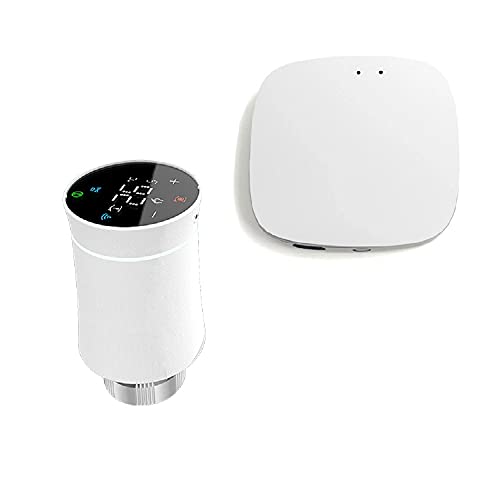 Tête de valve thermostatique pour radiateur intelligent WiFi et sans fil ZigBee 3.0 Gateway Kit de démarrage compatible Alexa Google Home Tuya Smart Life App (thermostat + passerelle)