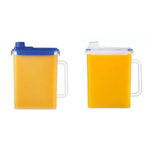 Image of LocknLock 1 Gallon Blue and Clear Leakproof BPA Free Fridge Door Water Jugs with Handle and Screw Top Lid, Set of 2