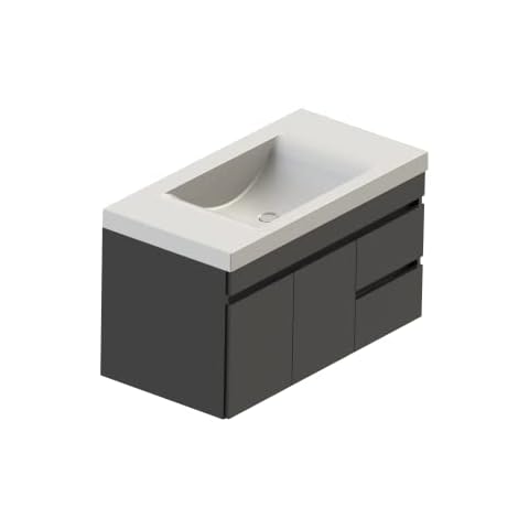 Lift Bridge Kitchen & Bath Assembled Wall-Mount Floating Bathroom Vanity with White Cultured Marble Top Sink Set, 37 in. W x 19 in. D x 29 in. H in Gray with Viteli + Siena Top Cover
