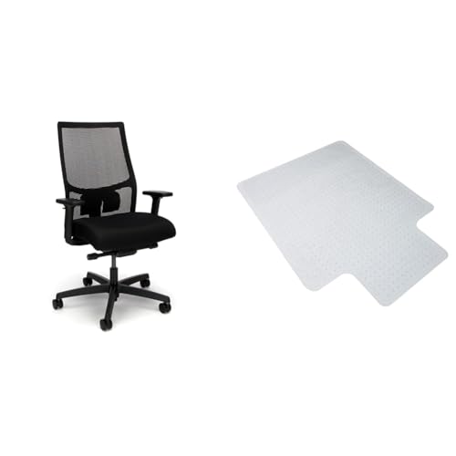 Image of Bundle of HON Ignition 2.0 Ergonomic Office Chair - Adjustable Tilt, Swivel Wheels, Comfortable for Long Hours + Carpet Chair Mat (36 inch x 48 inch)