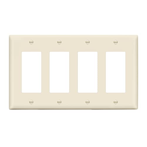LIDER Matte Finish Quadruple Decorator Switch Cover, Three Gang Outlet Wall Plate, Mid-Size 4-Gang 4.88" x 8.58", Unbreakable Polycarbonate Thermoplastic, UL Listed, LWP-34M-LA, Light Almond