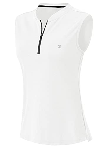 BGOWATU Women's Golf Polo Shirts Sleeveless Zip Up Collarless UPF 50+ Tennis T-Shirt Lightweight Quick Dry2