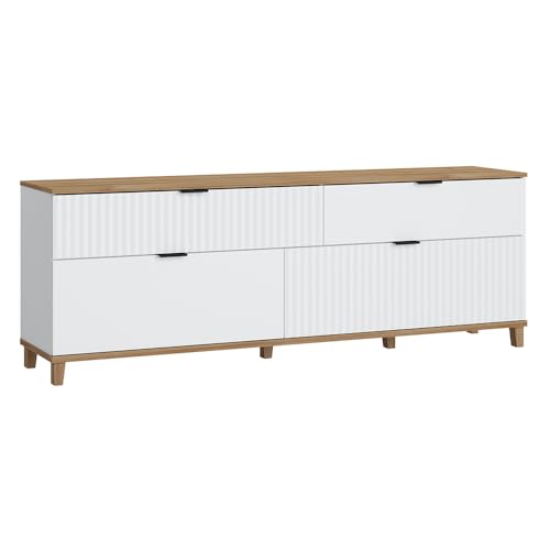 Lomadox Wohnzimmer Wohnwand Schrankwand Anbauwand mit Couchtisch in weiß mit Eiche Nb., B/H/T: ca. 370/208,4/40 cm – Bild 5