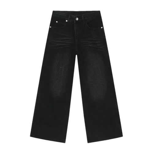 Men's Jeans Solid Color Droop Worn-Out Trousers Straight Wide Leg Loose Denim Pants