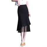 Damenrock mit hoher Taille, A-Linie, schwarz, Spitze, Patchwork, Fischschwanz-Design, lässig, einfarbig, für den täglichen Gebrauch, alle Jahreszeiten (L schwarz)