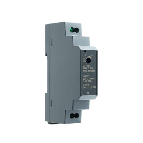 AGOTD Fuente de alimentacion carril DIN 24V DC 0,63A 15W (entrada 200 240 VAC 50/60Hz), fuente alimentacion 24V