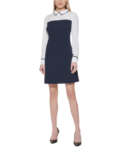 Image of Tommy Hilfiger Women's Long Sleeve Collared Twofer Shift Mini Dress