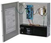 Altronix AL175X220 Power Supply unit with its enclosure open, revealing internal components and a battery compartment.