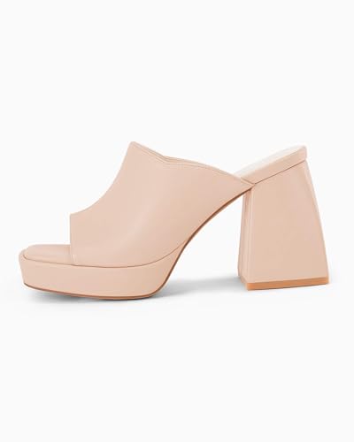 Image of Coutgo Womens Chunky Platform Sandals Slip On Square Toe High Heel Sexy Mules