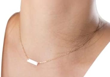 HotMixCold Small Bar Necklace, Personalized Minimal Rectangle Initial Pendant Necklace, Tiny Name Plate Jewelry - Image 2