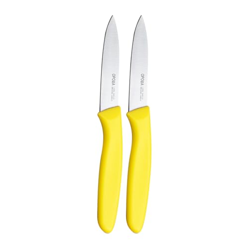 OPOLIA Paring Knife Fruit Knife Set (Pack of 2), Stainless Steel, Extra Sharp Blades, Sturdy Plastic Handle, Knife for Cutting Fruit and Vegetables.Yellow