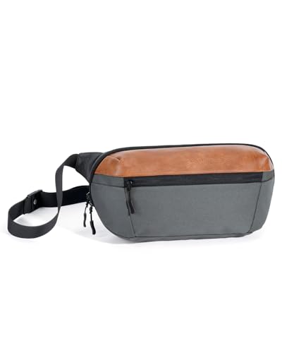 ECOHUB Sling Bag Herren 4 6L Brusttasche Gespleißtes Kunstleder 8 Fächer mit RFID-Schutz und Fach für Switch 2 Anti Diebstahl Crossbody Umhängetasche Schultertasche für Alltag und Reise Grau