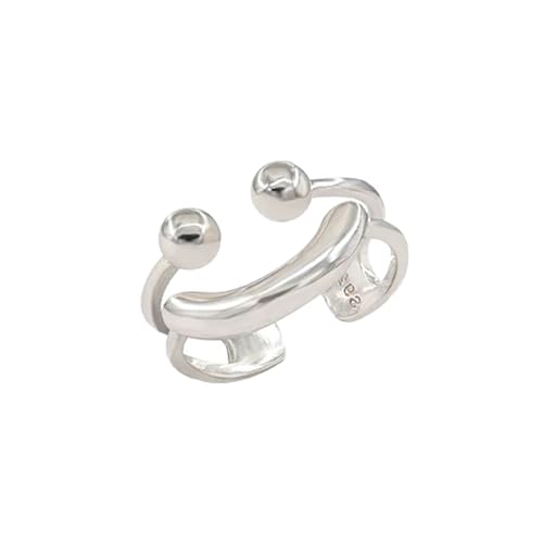 Double Layer Smile Face Metal Open Adjustable Ring Fashion Silver