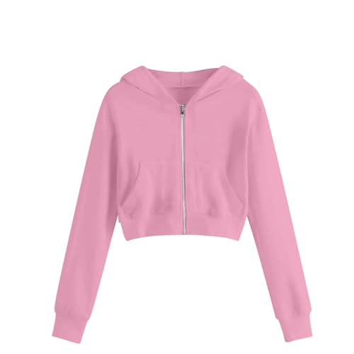 Girls Cropped Zip Up Hoodies Casual Hooded Crop Sweatshirts Long Sleeve Athletic Preppy Track Jacket with Pockets