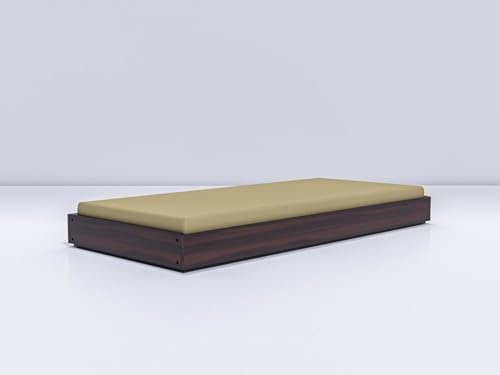 Image of Wooden Single Size Bed for Living Room, Drawing Room & Bedroom | Low Height Diwan /Palang /Cot Without Storage | Solid Wood Acacia, Walnut Finish, Mattress Size: 78 X 36
