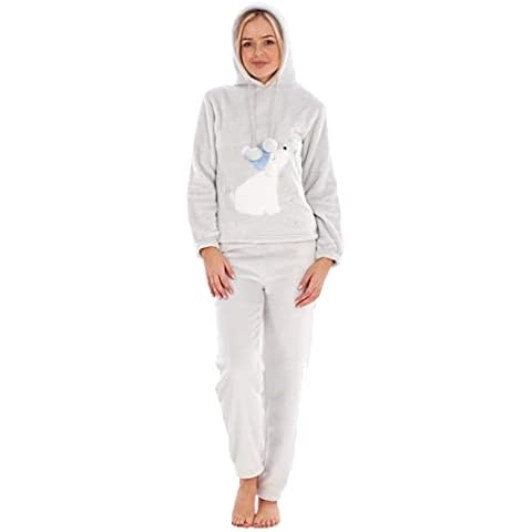 MOONJAMS Ladies Plush Soft Hooded Minky Fleece Pyjamas Cover