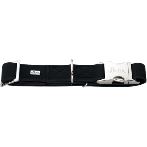 HUNTER Hundehalsung SOFTIE ALU-STRONG, Halsung in Nubukoptik aus Kunstleder, Made in Germany, Alu-Strong Steckverschluss, stufenlos verstellbar, weich & pflegeleicht, Farbe: schwarz, Größe: L