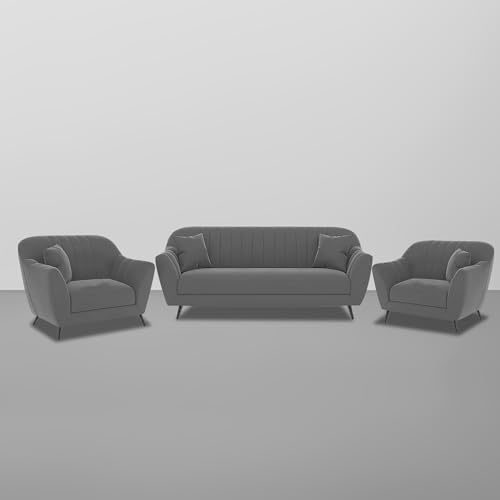 Image of Atticus 3+1+1 Seater Sofa Set for Living Room (Dark Grey Colour) Premium Fabric Sofa