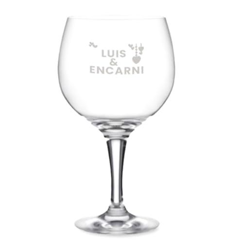 DEREGALOOS Copa de Gin Tonic Personalizada. Copas de Balón 62 cl de Cristal. Pack de 1 o 2 Opcional con Estuche. Regalo Original para San Valentin Cumpleaños Parejas Eventos (1 Copa)