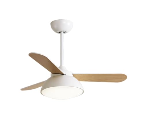 MCLIUJIA Ventiladores para El Techo con Lámpara Ventilador De Techo LED con Aspas De Madera, Luz con Control Remoto, Ventilador De Techo con Atenuación De 3 Colores para Sala De Estar Interior(White)