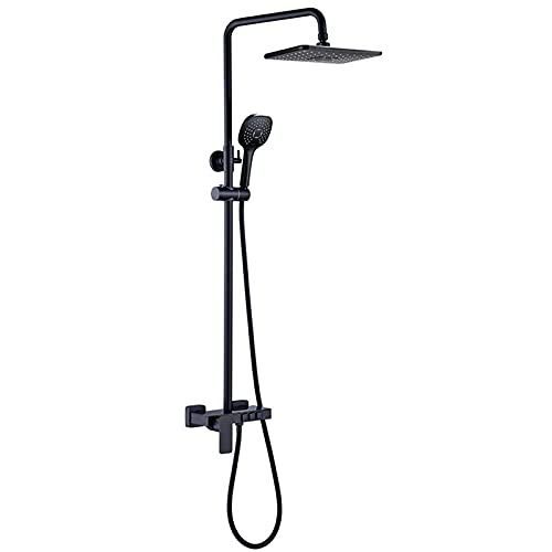 Système de douche à effet de pluie noir exposé avec douchette à main 3 fonctions