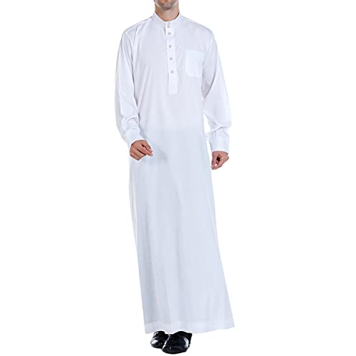 FPOVFPO Mens Muslim Thobe Islamic Long Sleeve Robes Middle East Arab Dubai Solid Kaftan Long Gown Shirts
